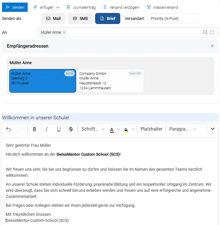 Gestion de l'envoi de courrier
